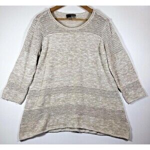 Habitat Sweater Womens Large Beige Linen Cotton Knit Pullover Tunic Mesh Detail